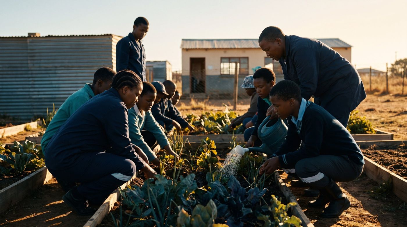 Community members working together at a township community garden and school