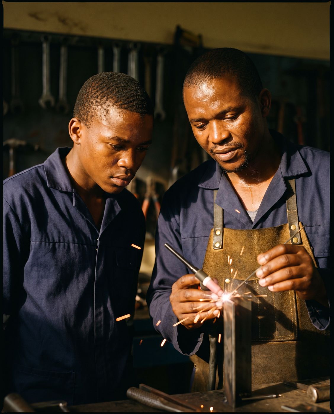 Young people learning technical skills at a community training centre